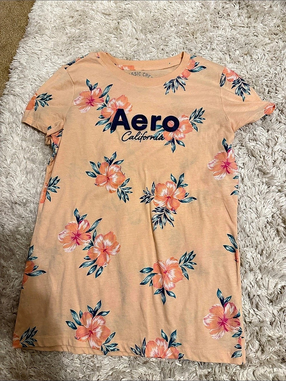 Aeropostale Aero California Floral Graphic Tee Orange & Blue